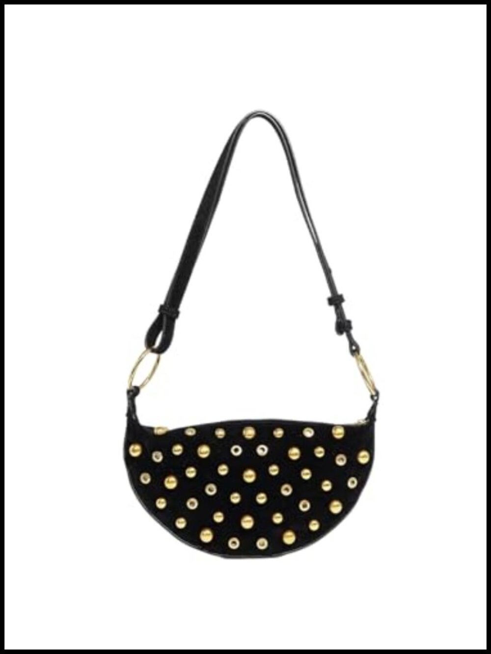 Women's Studded Suede Shoulder Bag - Punk Y2K Style with Adjustable Strap